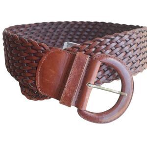 Vtg Nordstrom's Boho Western Braided Leather Basket Weaved 2.5" Wide Belt Brown‎